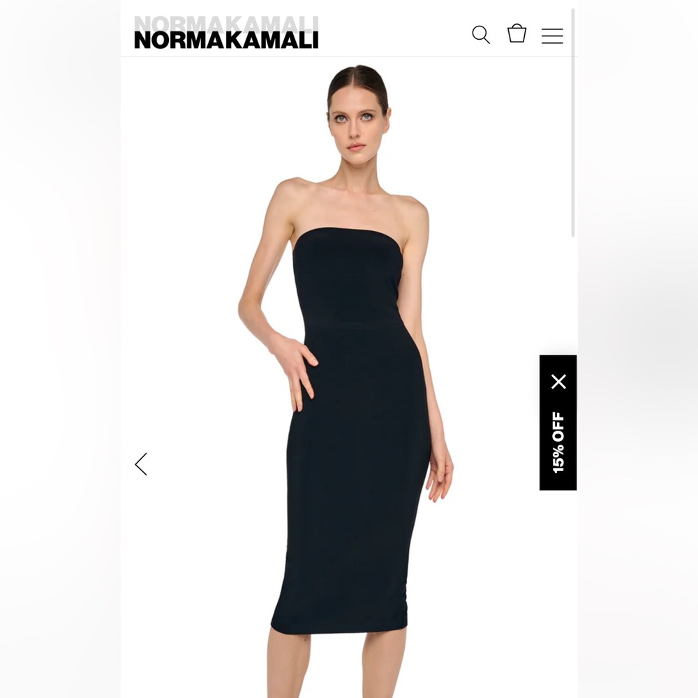 Norma Kamali Leather Look Strapless Dress To Knee